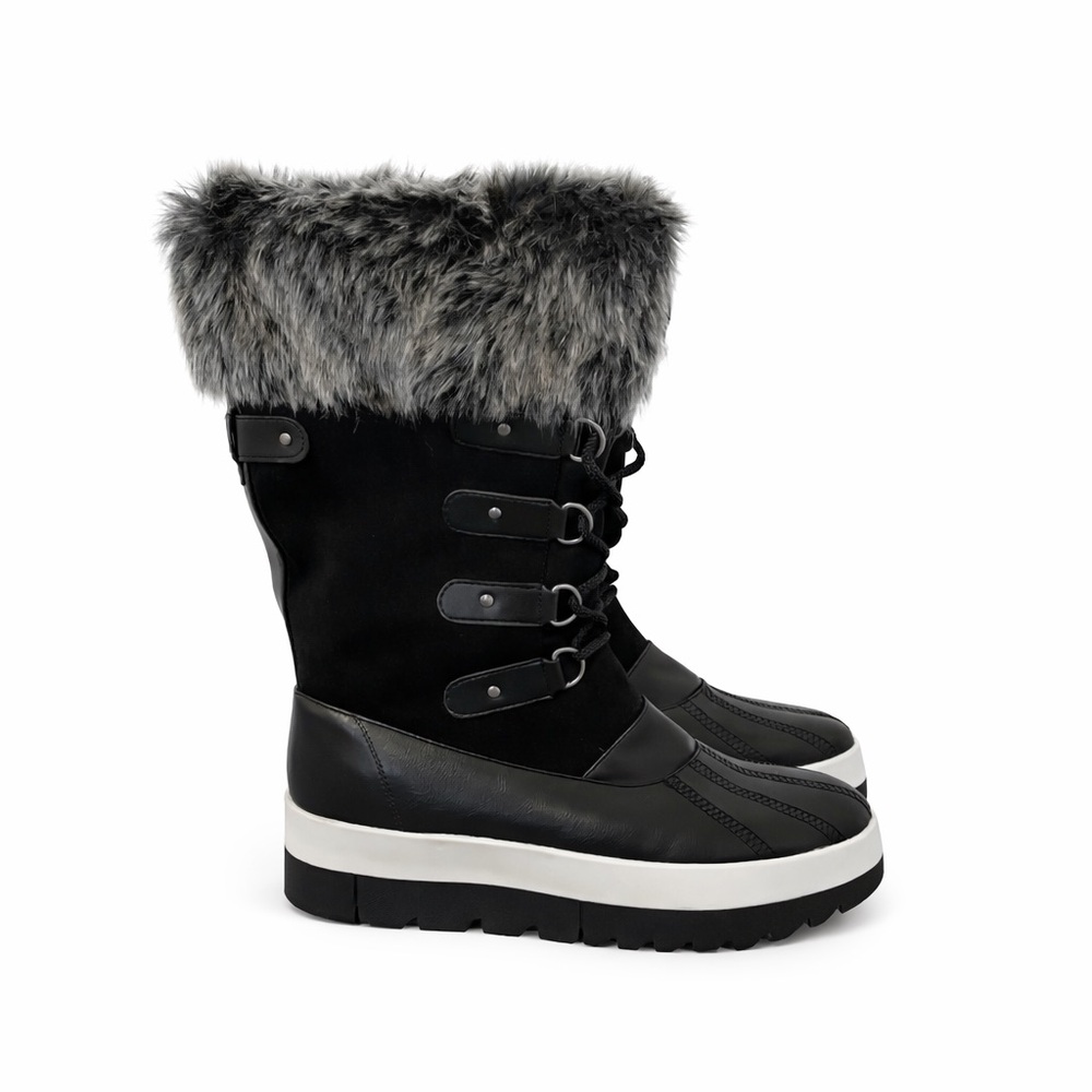 JustFab Black Faux Fur Lace-Up Snow Boots